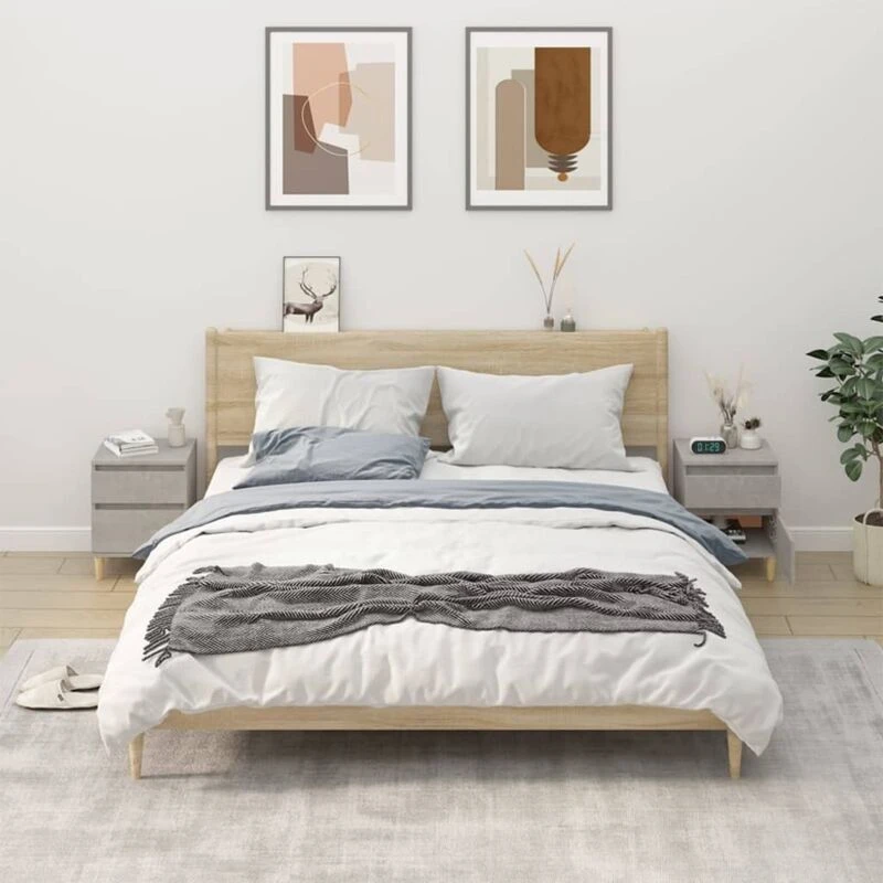Image of Vidaxl Bedside Cabinets 2 Pcs Concrete Grey 40X35X50 Cm, Grey 821835