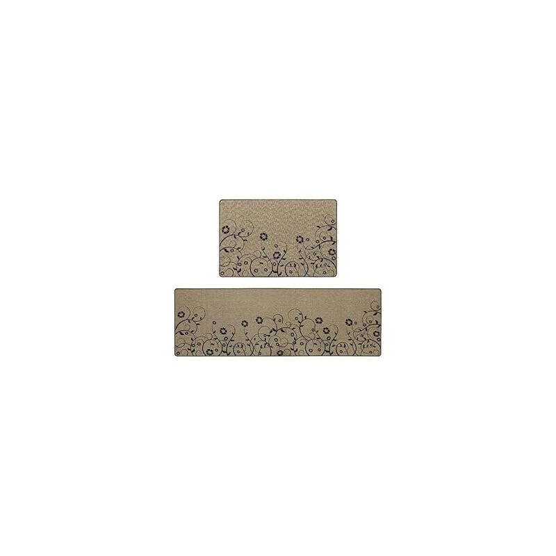 Image of JVL JVL Elegance Machine Washable Doormat and Runner, Trailing Flower Set Beige