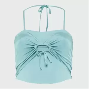 image of Missguided Plus Size Slinky Ruched Detail Crop Top - Blue