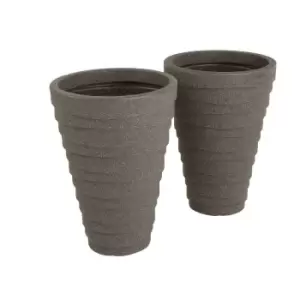 Image of Charles Bentley Pair Of Trojan Round Granite Planters (dia. 33Cm)