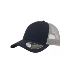 Image of Atlantis Rapper Cotton 5 Panel Trucker Cap (One Size) (Navy/Grey)