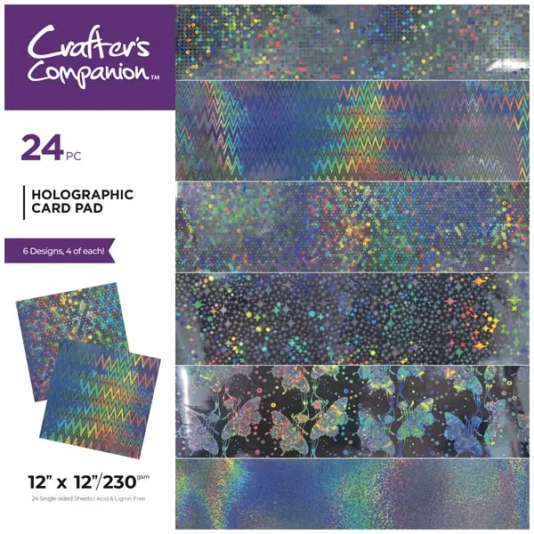 image of Crafter's Companion 12 x 12" Paper Pad Holographic Card Silver 230gsm 24 Sheets