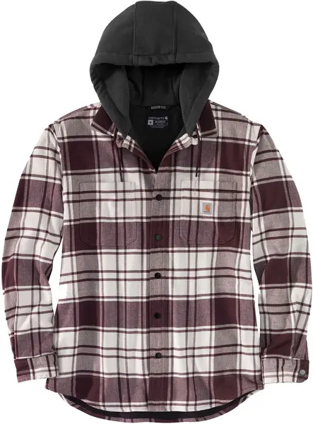 Image of Carhartt Flannel Fleece Lined Hooded Shirt, white, Size XL