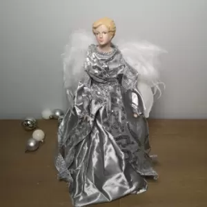 image of 45cm Premier Christmas Tree Topper Angel Decoration in Grey and Silver