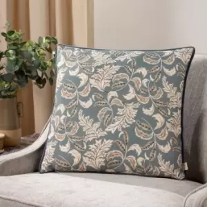 Image of Chatsworth Topiary Piped Cushion Petrol/Mink, Petrol/Mink / 43 x 43cm / Polyester Filled