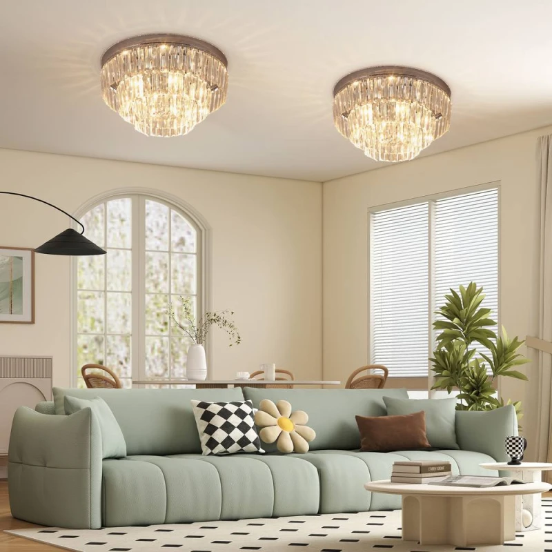 Image of HOMCOM Set of 2 Crystal Ceiling Lights Modern Chandeliers w/ 7 E14 Fitting in Silver Silver Unisex