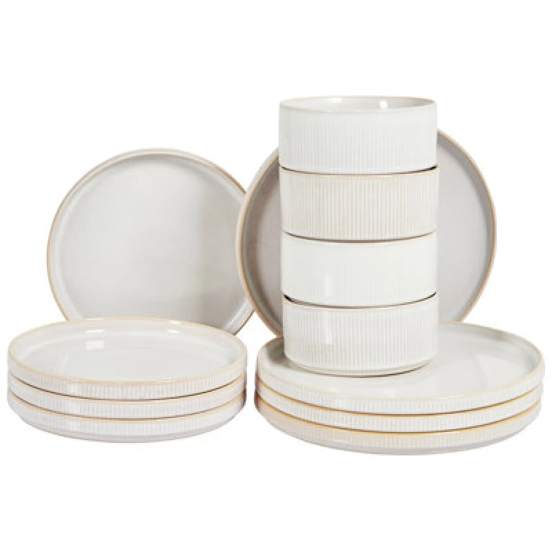 Image of Beliani Set Of 12 Dinnerware Spikenard Stoneware Off-White