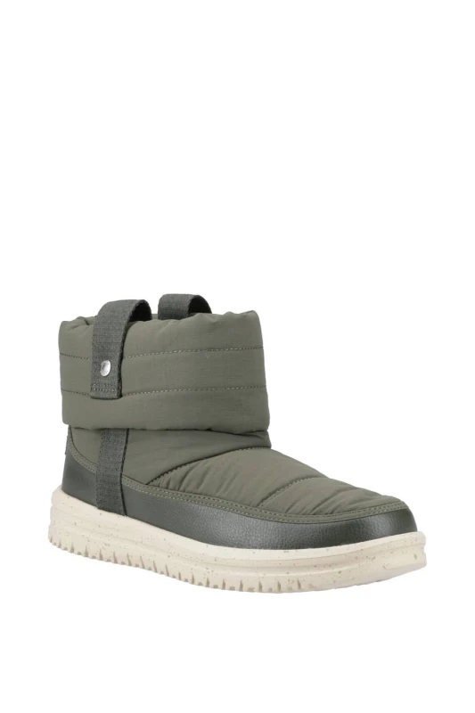Image of HEYDUDE Womens Camden Cuff Nylon Quilt Boot in Dark Olive Size: 7 Dark Olive Female 7