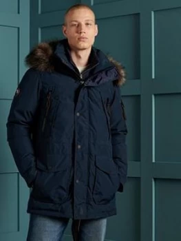 Image of Superdry Premium Down Parka Coat - Navy, Size XL, Men