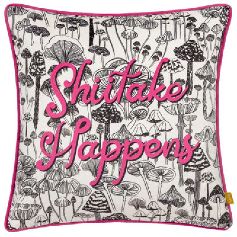 Image of Furn Shiitake Happens Abstract Velvet Piped Cushion Fuchsia