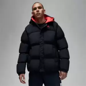 Image of Jordan M J Essential Puffer Jacket, Black/Fire Red/Fire Red, Male, Jackets & Outerwear, DQ7348-010