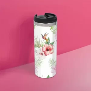 image of Pink Flower Hummingbird Stainless Steel Travel Mug