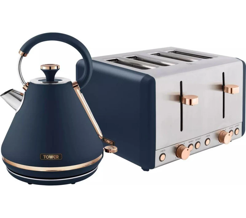 Image of Tower Eejb225 Cavaletto Kettle And 4 Slice Toaster Set - Midnight Blue Blue WI27J Unisex