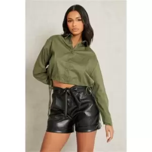Image of I Saw It First Khaki Crop Tie Detail Shirt - Green