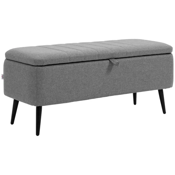 image of HOMCOM Storage Ottoman with Flip Top, Rectangular Upholstered Bench, Linen Fabric Footstool with Steel Legs for Living Room, Bedroom, Grey