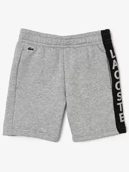 Image of Lacoste Boys Logo Panel Jog Shorts - Grey Marl/black, Grey Marl/Black, Size 6 Years