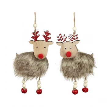 image of Hanging Reindeer With Red And White Antlers (Set of 2)