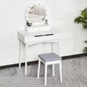 Image of Two Piece Dressing Table Set With Mirror And Stool 10 LED Bulbs White