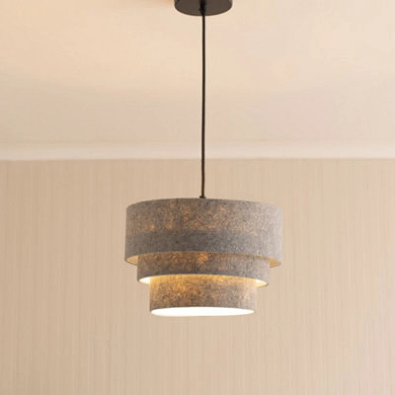 Image of ValueLights ValueLights Aztec Felt Three Tier Easy Fit Ceiling Pendant Lamp Shade with Bulb in Grey Grey One Size Unisex 5055759996796