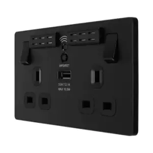 image of BG Evolve Matt Black WiFi Extender Double Switched 13A Power Socket + 1 X USB (2.1A) - PCDMB22UWRB