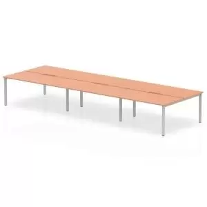 image of B2B Silver Frame Bench Desk 1600 Beech 6 Pod