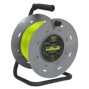 image of Sealey Cable Reel with Thermal Trip 4 x 230V Sockets 50m - Green