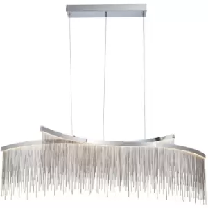 image of Endon Orphelia LED Curve Twin Bar Pendant Light Fine Silver Chain Waterfall Effect Polished Chrome, Warm White