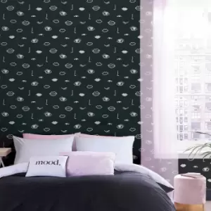Image of Eye Woke Up Like This Black Wallpaper Muriva Modern Abstract - Sassy B