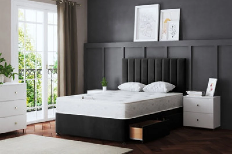 Image of DS LIVING Amelia Black Upholstered Panel Divan Bed With Two Drawers Small Single AM_SON2D_SSIN_BLA
