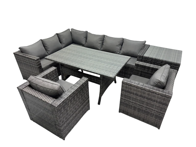 Image of Fimous Outdoor PE Rattan Sofa Set with with Side Table in Dark Grey Dark Grey Unisex