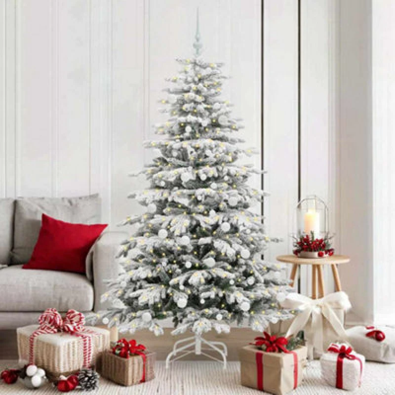 Image of vidaXL Artificial Hinged Christmas Tree with White Balls White 180cm PE and PVC, White 3395643