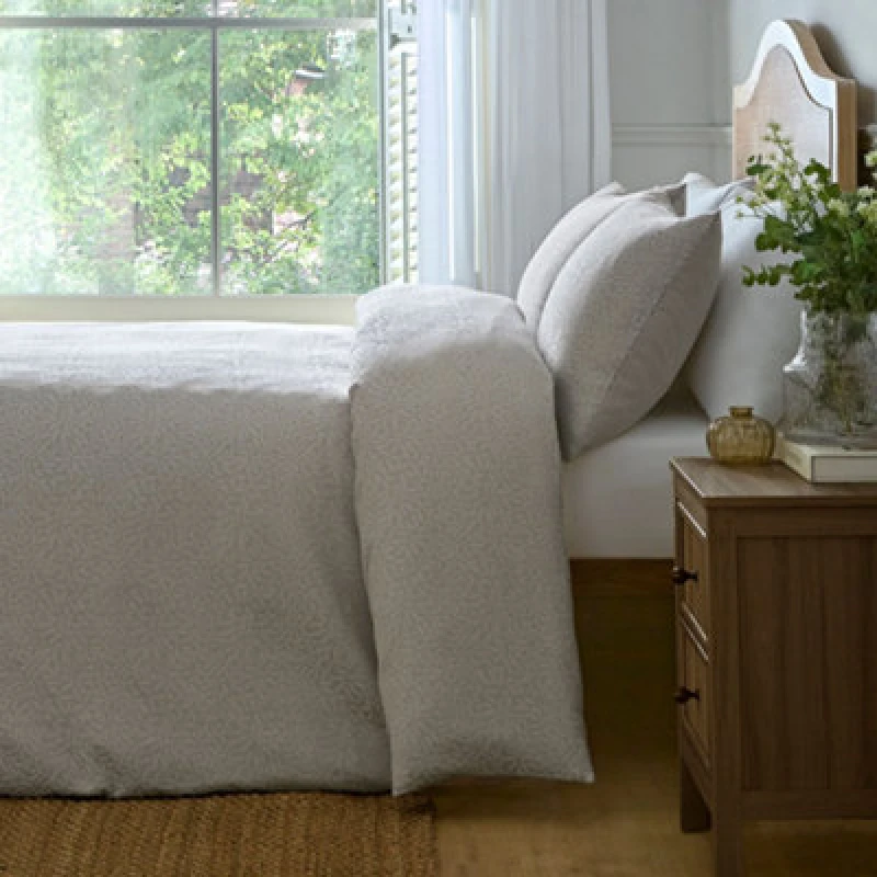 Image of Dreams & Drapes 'Ditsy Leaf Jacquard' Woven Jacquard Duvet Cover Set in Natural Size: King Natural Unisex King