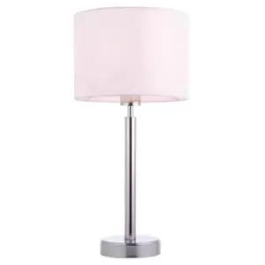 image of Table Lamp Chrome Plate & Vintage White Fabric 60W E27 Base & Shade e10580