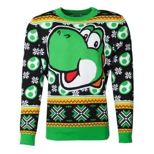 image of Nintendo - Super Mario Bros Yoshi Unisex Large Knitted Christmas Jumper - Multicoloured