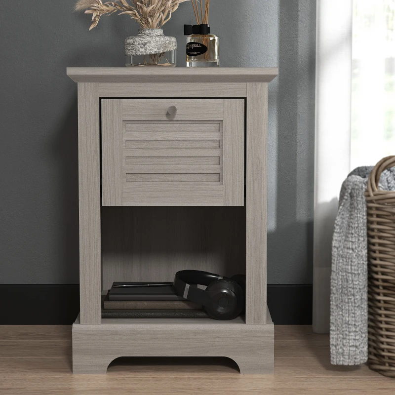Image of GFW Salcombe 1 Drawer Lamp Table Warm Grey Oak, Grey SALLAMWGO