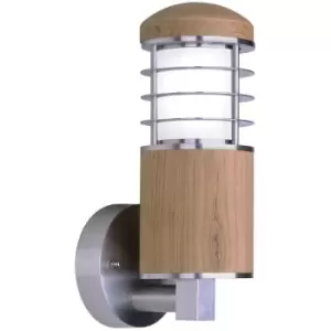 image of Elstead Poole - 1 Light Outdoor Wall Light Stainless Steel, Teak IP44, E27