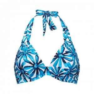 Figleaves Underwired Non Pad Halter Bikini Top - Blue/WHITE