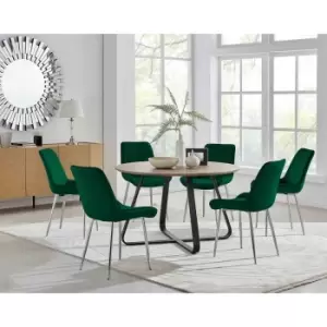 Image of Furniture Box Santorini Brown Round Dining Table and 6 Green Pesaro Silver Leg Chairs