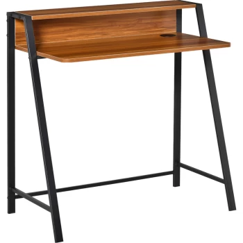 image of Homcom - Computer Workstation Study Table Metal Frame Storage Shelf Walnut