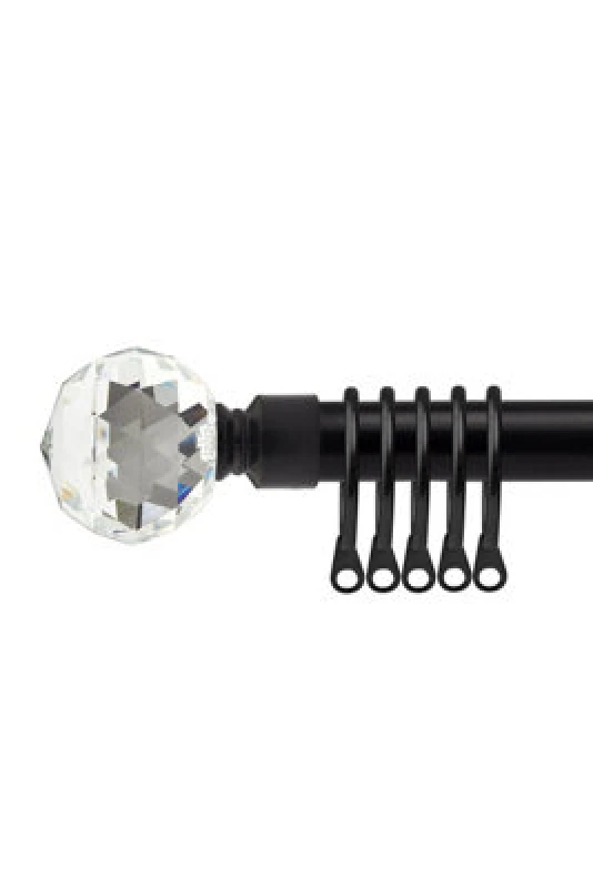 Image of 16-19mm Cristalla Extendable Metal Curtain Pole Set Black 120-210Cm