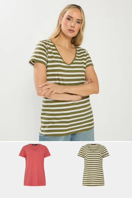 Image of Long Tall Sally Womens Tall 2 Pack Stripe T-Shirts Size: 8 Multicolor Female 8