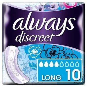 image of Always Discreet Long Non Winged Sanitary Towels 10 Pack