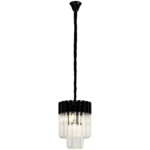 Image of Luminosa Lighting - Luminosa Poland Ceiling Pendant Round 4 Light E14, Matt Black, Clear Sculpted Glass
