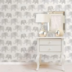 image of Wallpops Elephant Parade Grey Peel Stick Wallpaper L5500mm W520mm