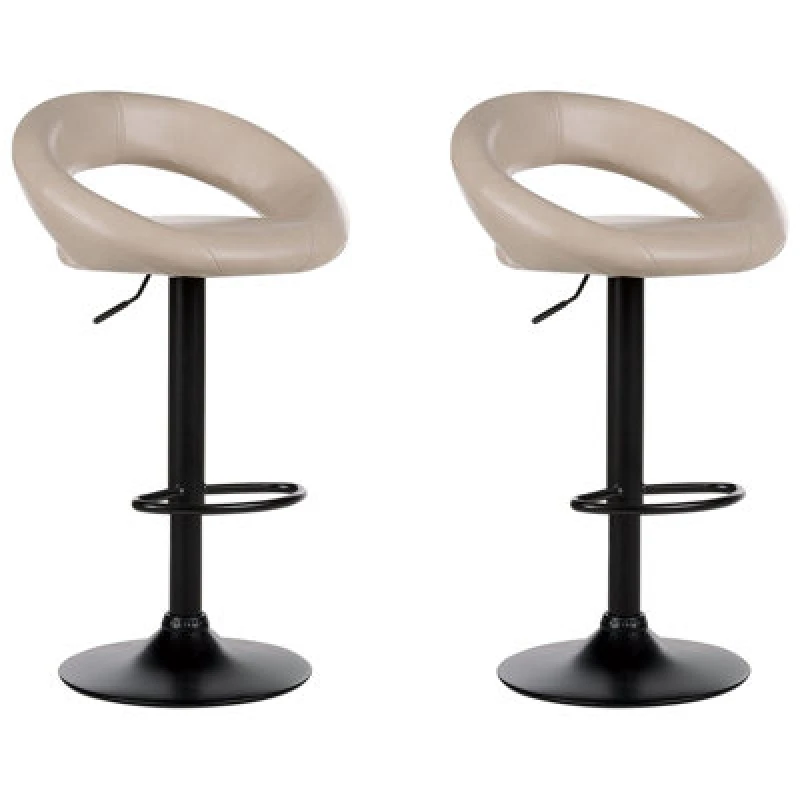 Image of Beliani Set Of 2 Bar Chairs Peoria Faux Leather Swivel Light Beige