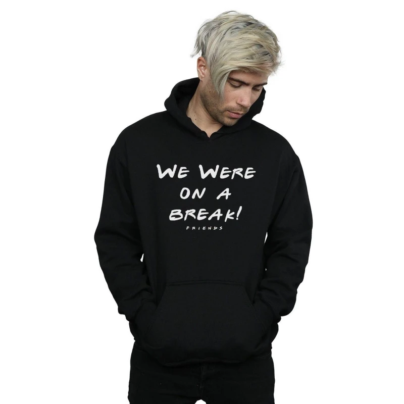 Image of Friends Friends Men We Were On A Break Text Hoodie in Black Size: Small Black S Male 5059114346004