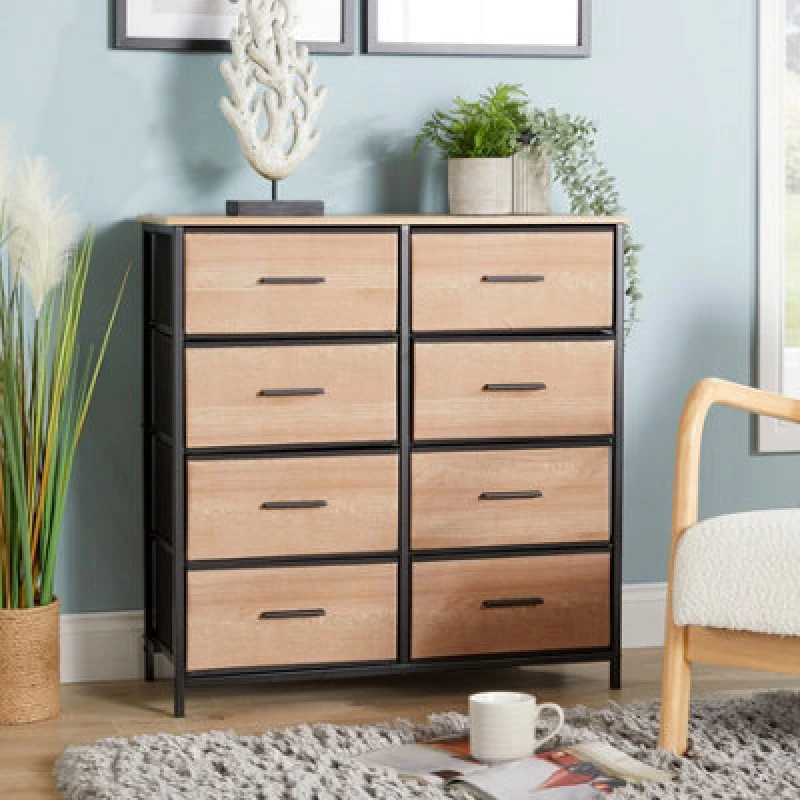 Image of Home Source Chest 8 Storage Drawers Compact Modern Design 80cm Wide Home Organiser Brown