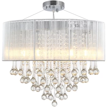 image of Homcom - Elegant Modern Crystallite Ceiling Chandelier Light w/ Round Drum Silver