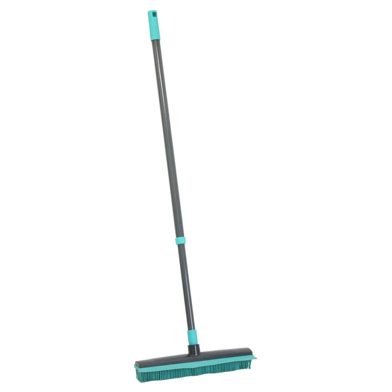 Image of JVL Indoor Extendable Rubber Bristle Brush Broom with Squeegee Turquoise/Grey