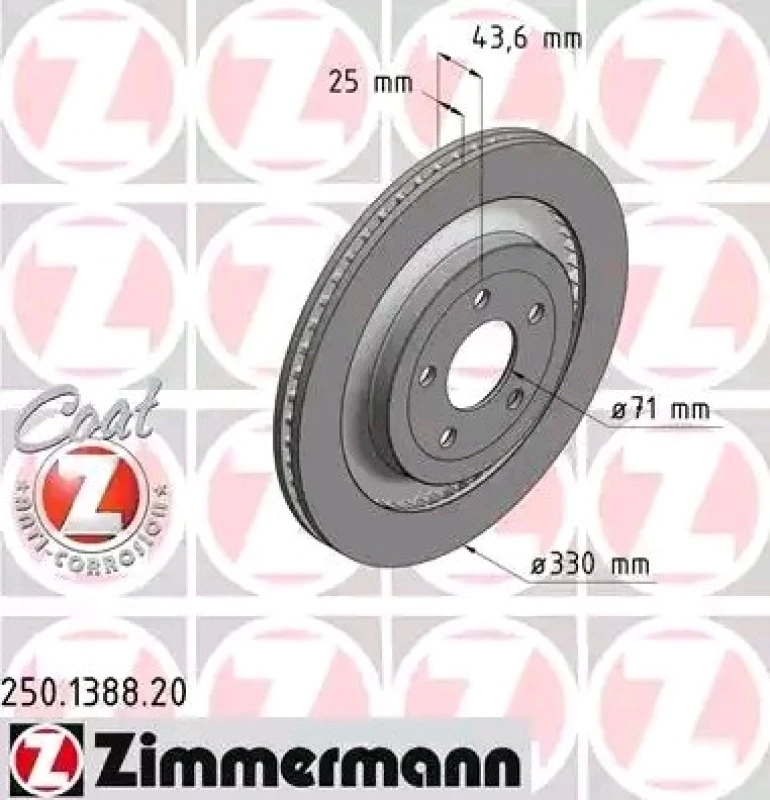 Image of ZIMMERMANN 250.1388.20 Brake disc Rear Axle, Externally Vented, Coated Brake Disc (82)